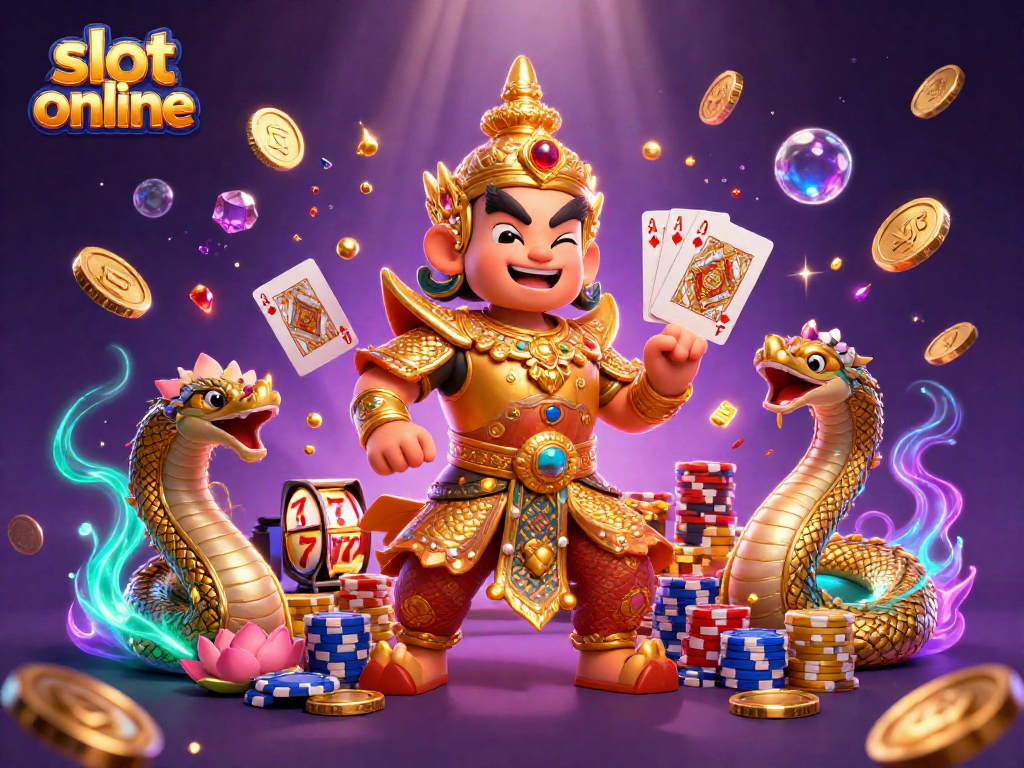 Experience the thrill of slot online action with a vibrant 3D illustration showcasing dynamic gaming elements.