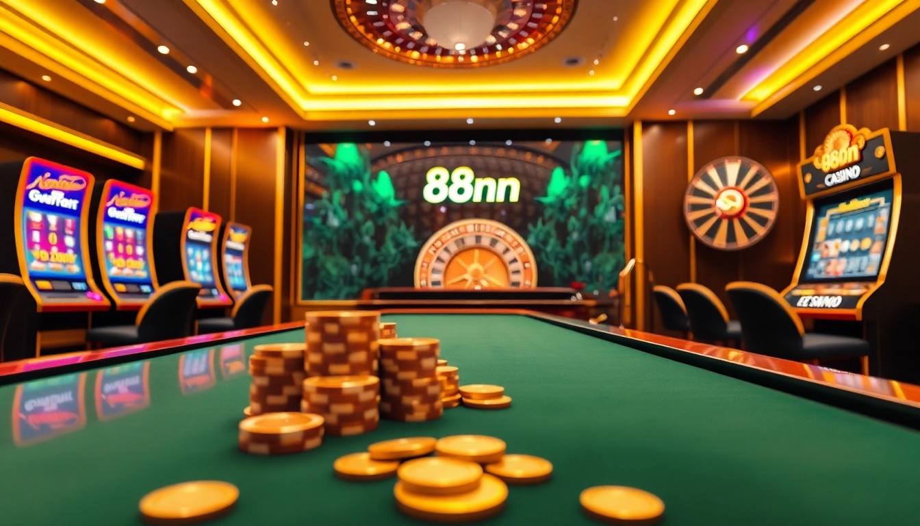 Experience the excitement of winning at 88nn with vibrant casino elements and modern slot machines.