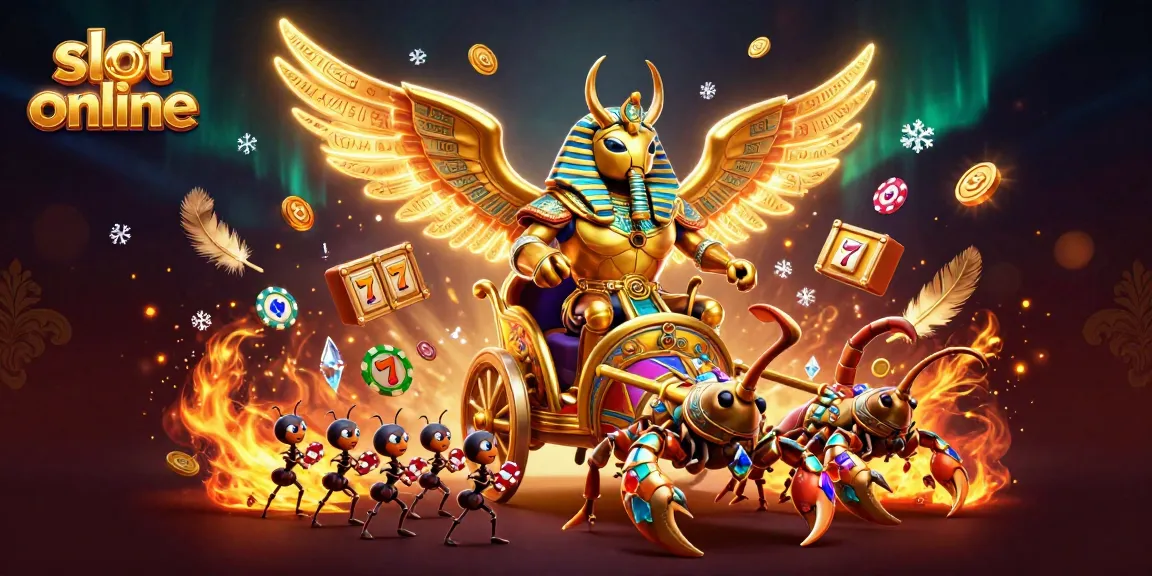Experience the thrill of slot online with a vibrant 3D scene full of casino elements.