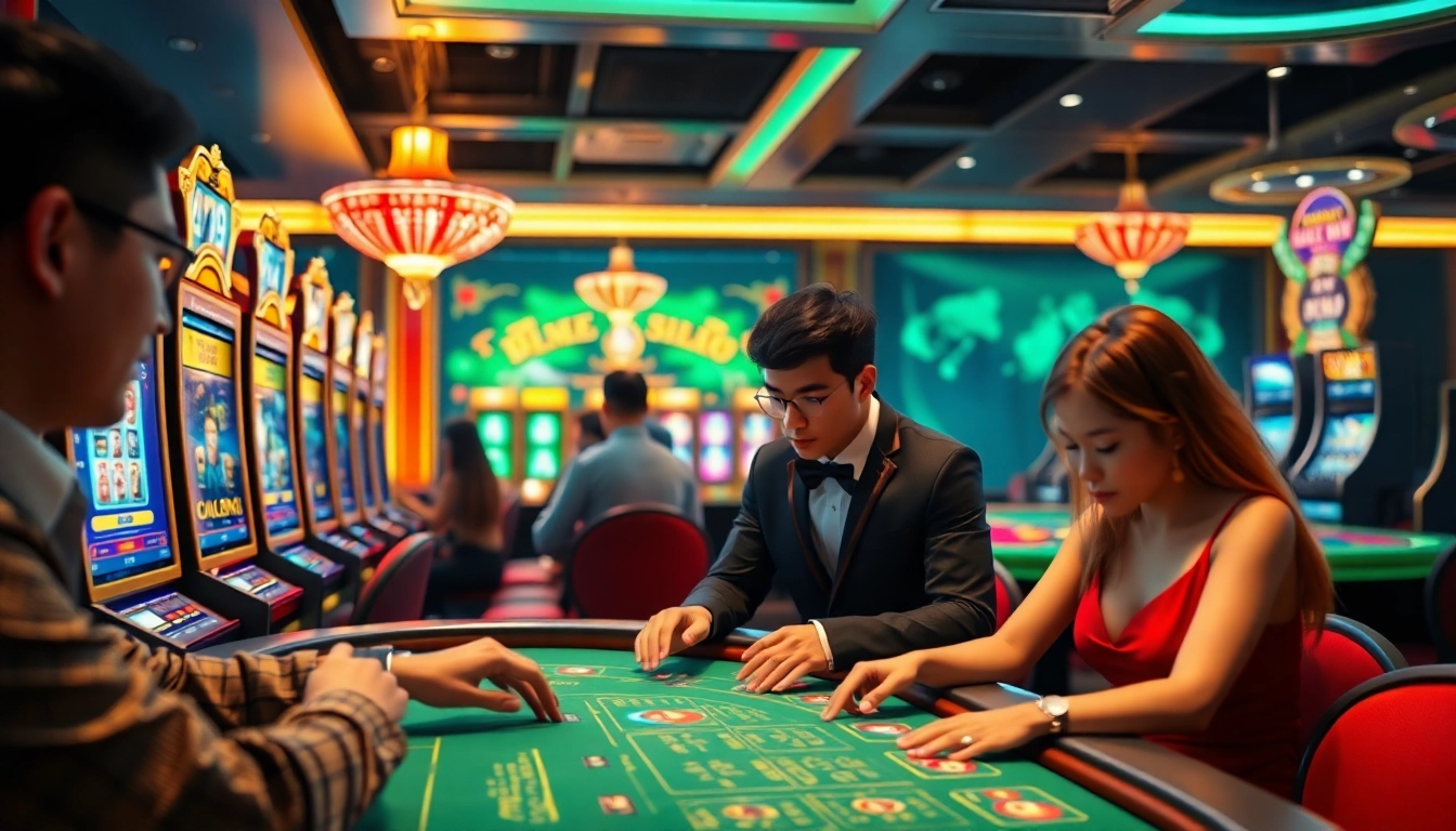 Players enjoying a thrilling experience at https://33win.global/ with vibrant games and captivating casino ambiance.