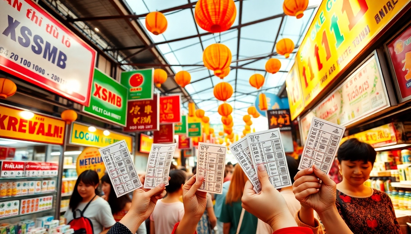 Exciting atmosphere of Song thủ lô lottery draws with vibrant ticket marketplace.