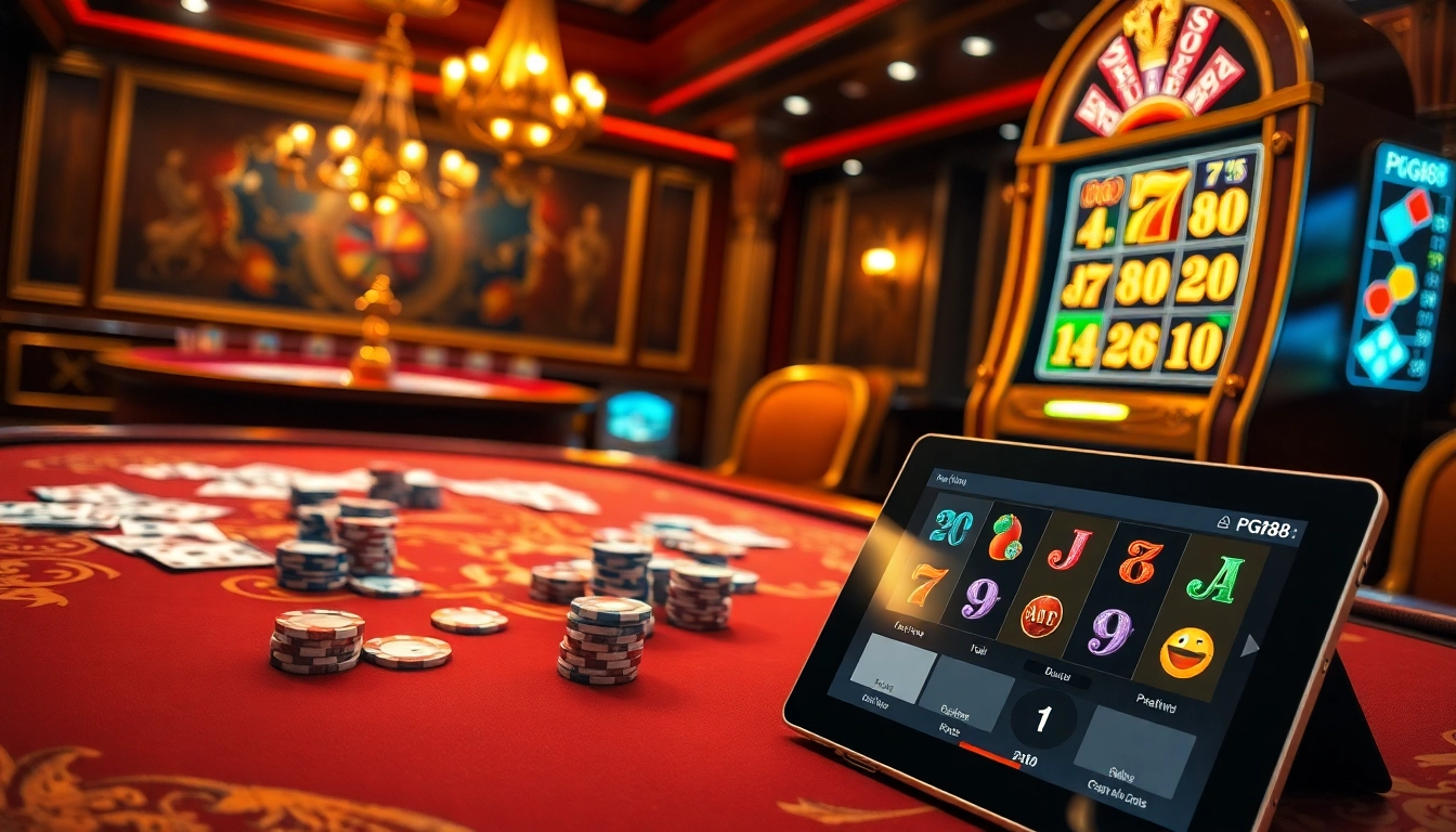 Experience high-stakes gaming at PG88 with vibrant casino tables and thrilling slot machines.