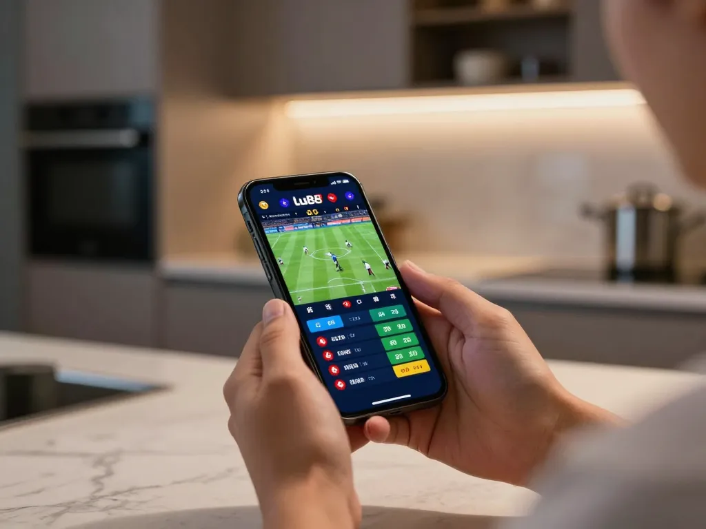 Engage in a thrilling lu88 bet with live sports betting on your smartphone in a modern kitchen