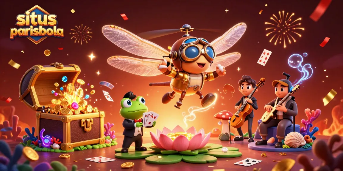 Situs parisbola brings vibrant luck as a dragonfly pilot and frog croupier create casino excitement.