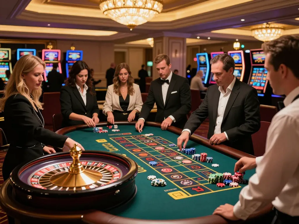 Players engaging in an exciting roulette game at KJC event casino, creating a vibrant gambling atmosphere.
