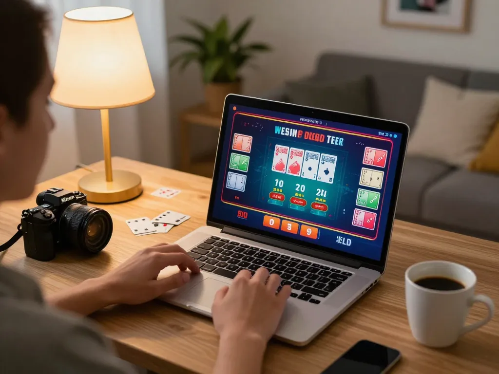 Engaged user plays live dealer blackjack on a laptop for kjc online gambling experience.