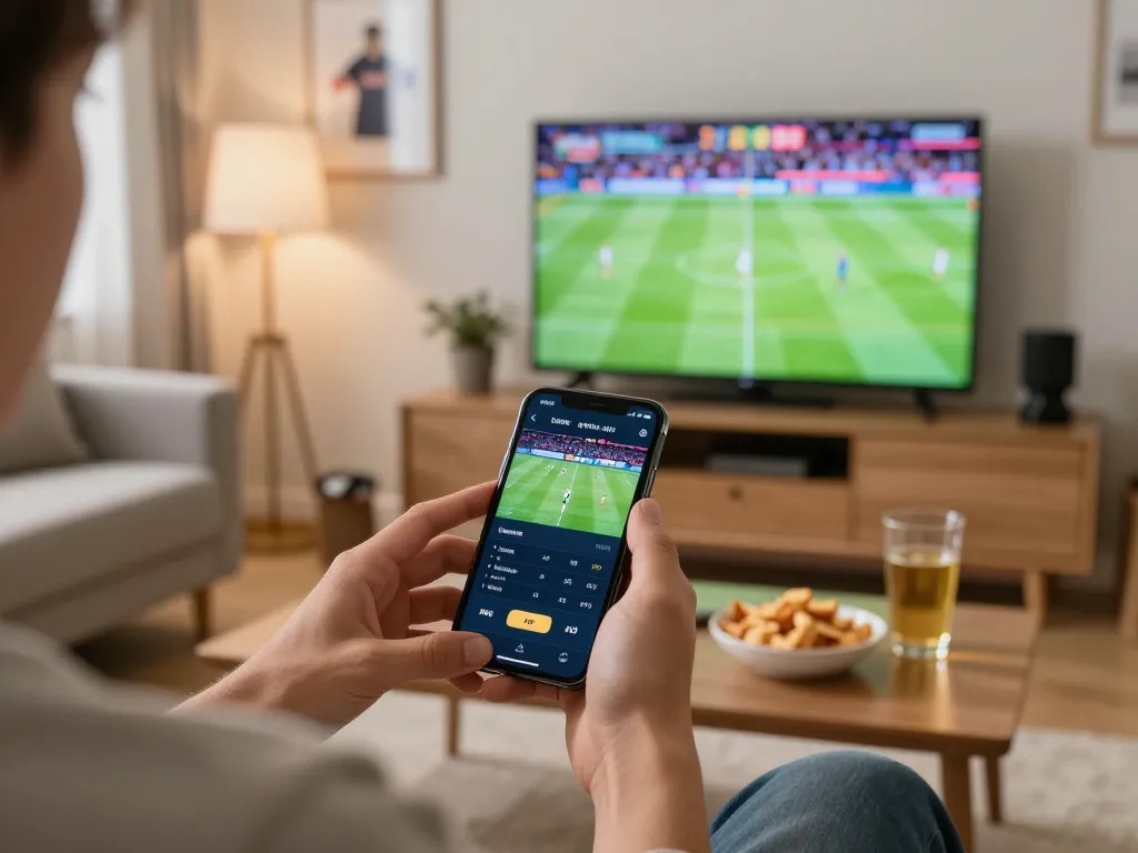 Engage in dynamic sports betting at LV88 via mobile app in a cozy living room setting