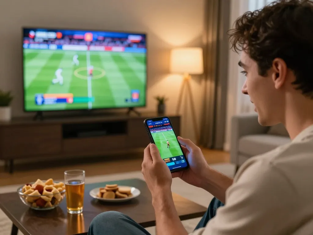 Exciting smartphone sports betting scene at home showcasing 789f.com with dynamic game visuals