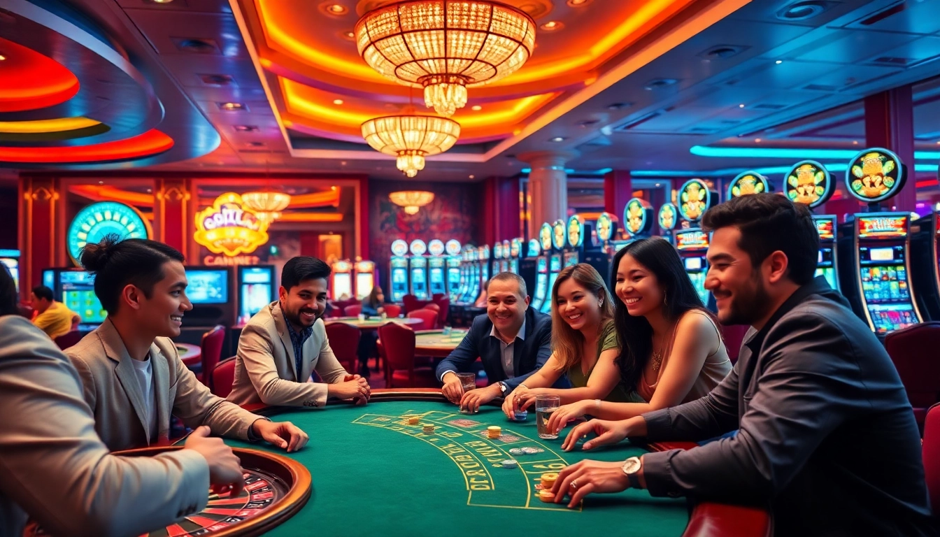 Players enjoying a poker game at 789BET, showcasing excitement and luxury in a vibrant casino environment.