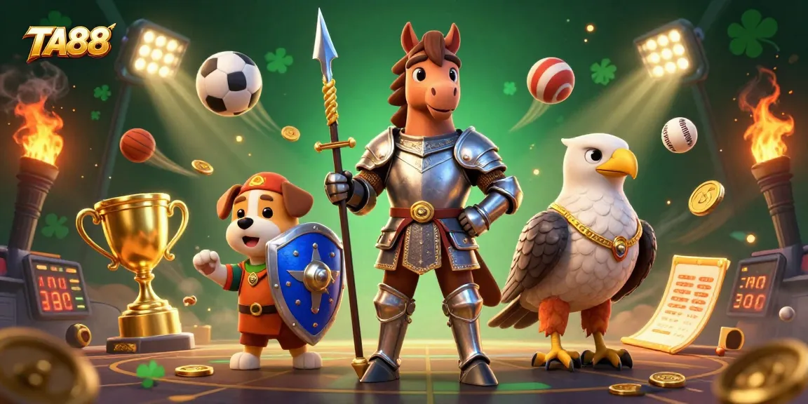 Experience the excitement of TA88 with knights, sports elements, and dynamic gambling action.