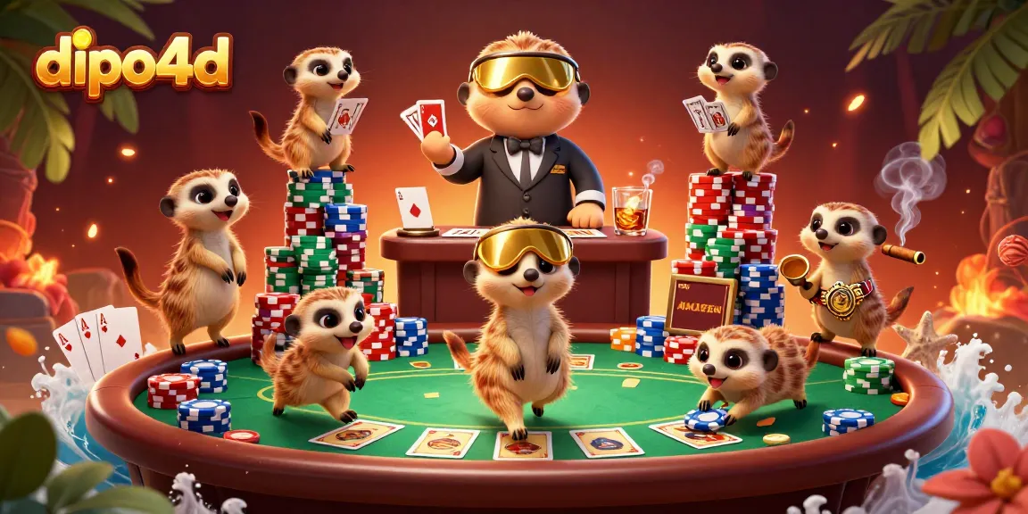 Bermain dipo4d dengan karakter meerkat dalam suasana kasino yang meriah dan penuh aksi.