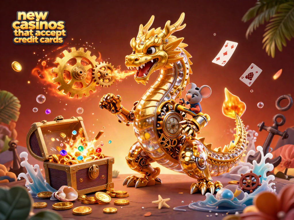 Engage in thrilling gameplay at new casinos that accept credit cards with a majestic dragon and shimmering treasures.