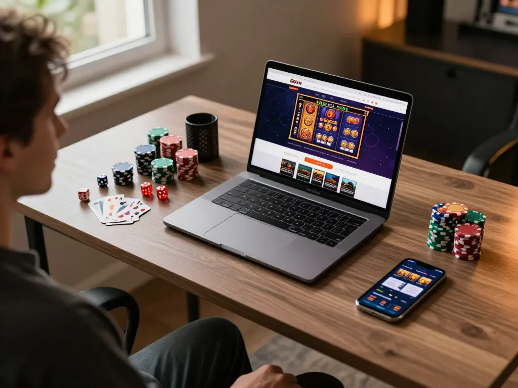 Engaging online gaming setup showcasing 68win casino platform with colorful gaming accessories.