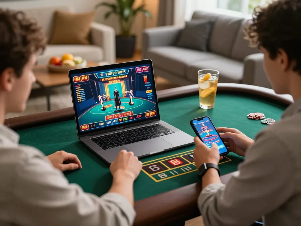 Players engage in online casino games on TR88 platform, showcasing strategic gameplay and a cozy atmosphere.