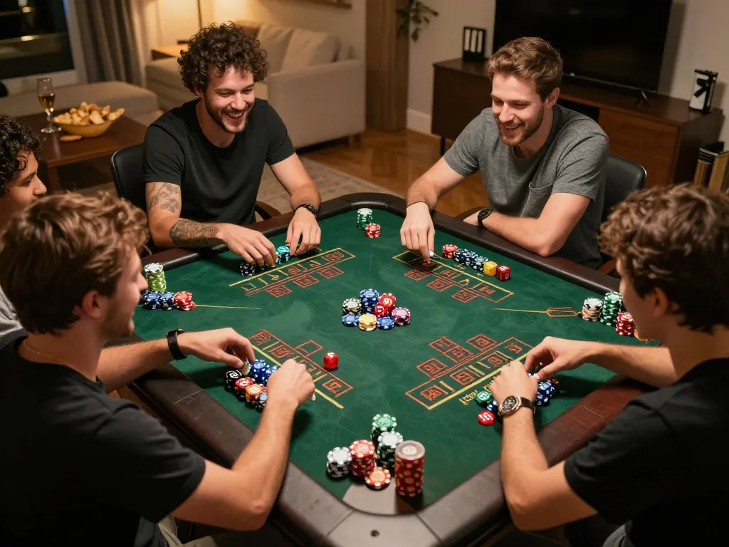 Tai xiu game setup with friends gathered around a table, vibrant atmosphere and engaging gameplay.