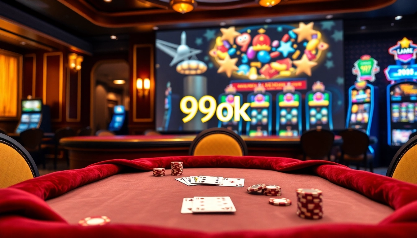 Experience the thrill of winning at 99ok with a luxurious casino setup featuring cards and chips.