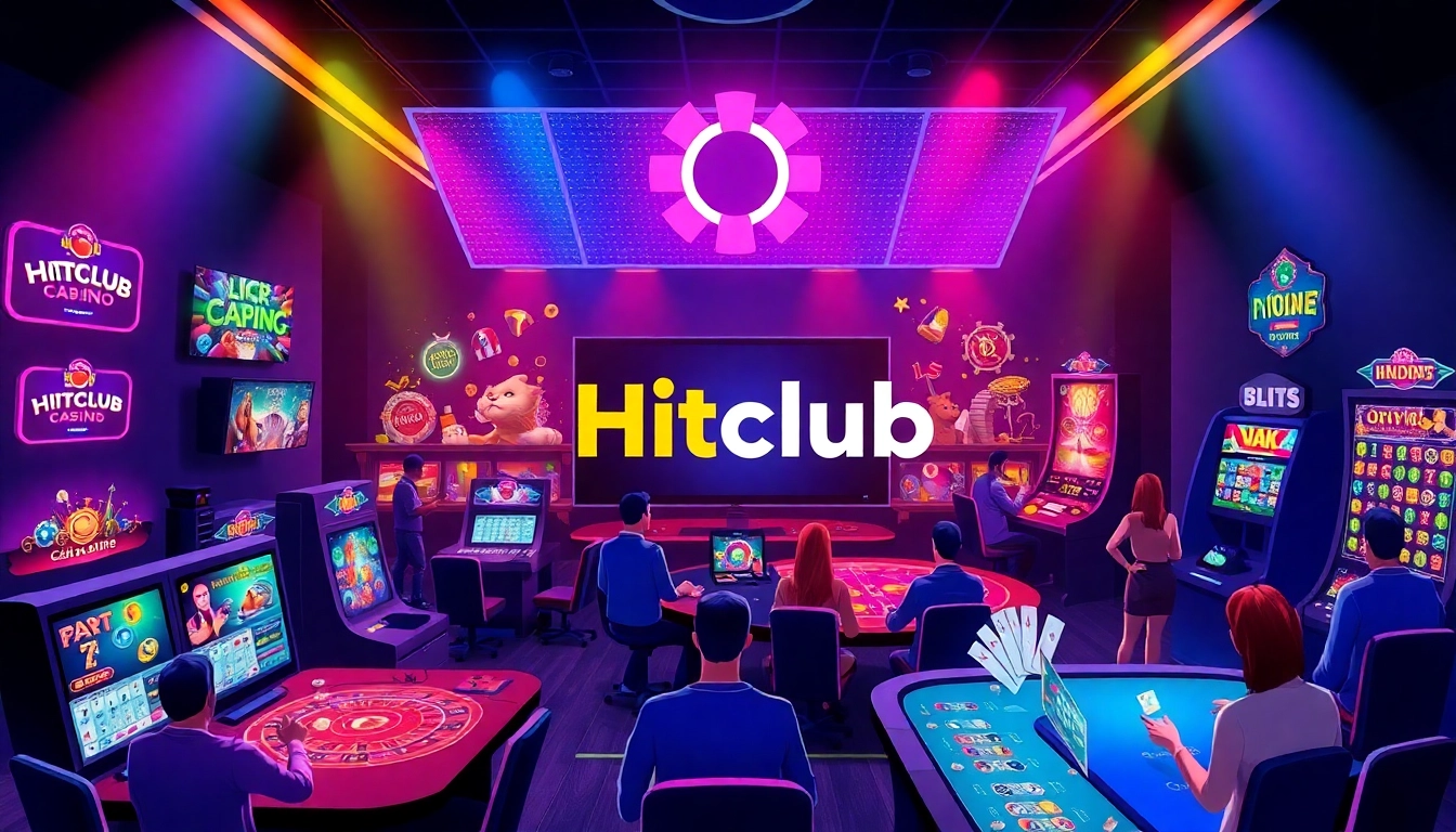 Hitclub gaming platform illustration showcasing diverse players in a vibrant atmosphere.