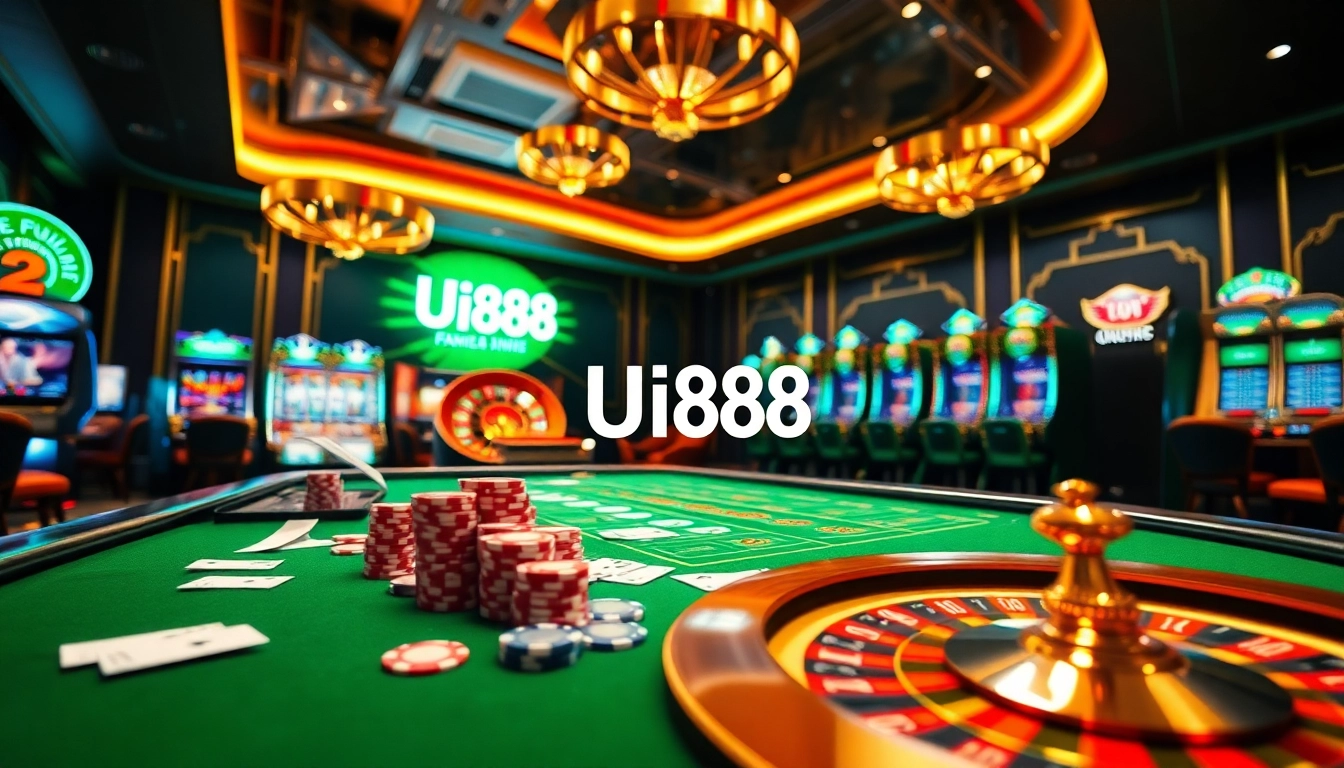 Experience thrilling gameplay at UU88 with vibrant casino elements like roulette wheels and poker tables.