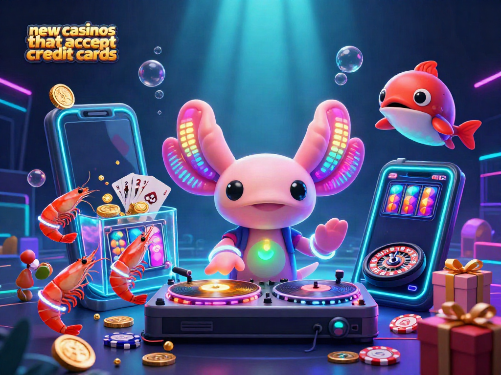 Engaging illustration of new casinos that accept credit cards with vibrant characters and dynamic gaming elements.