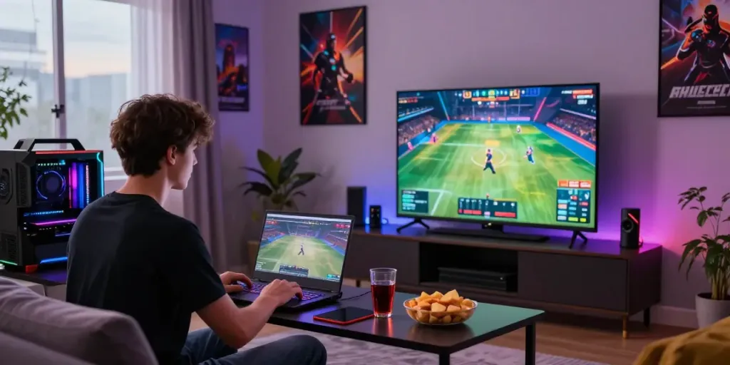 Engaging online gaming scene featuring xx88 with a player on a high-performance laptop.
