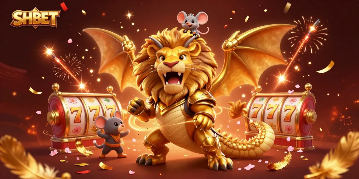 SHBET gamifies excitement with a triumphant chimera and reels in an energetic casino scene.
