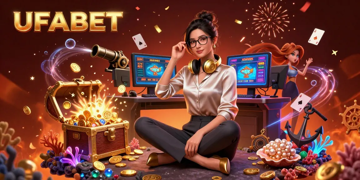 Engage in thrilling gaming action with UFABET featuring a stylish elegant woman at an advanced casino setup.