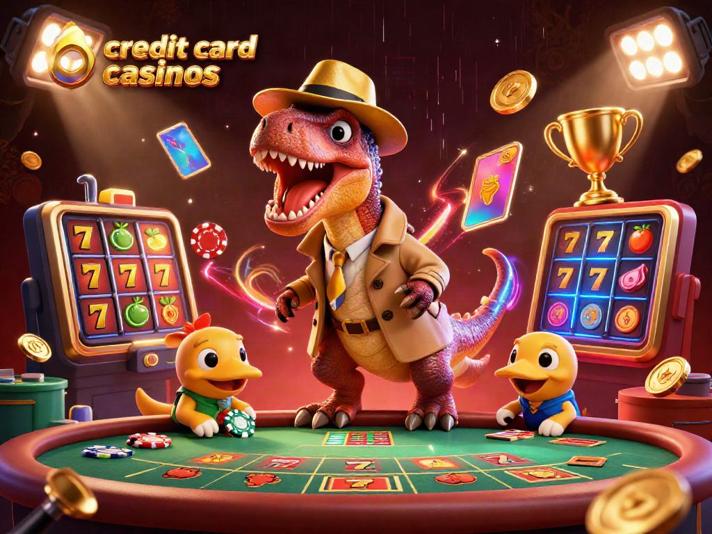 Experience the thrill of credit card casinos with exciting characters and casino elements.