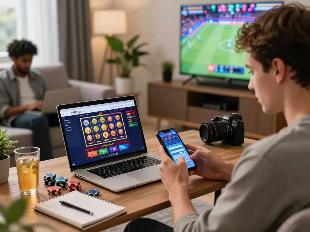 Engaging online gaming experience on TV88 com with players enjoying casino games in a cozy living room.