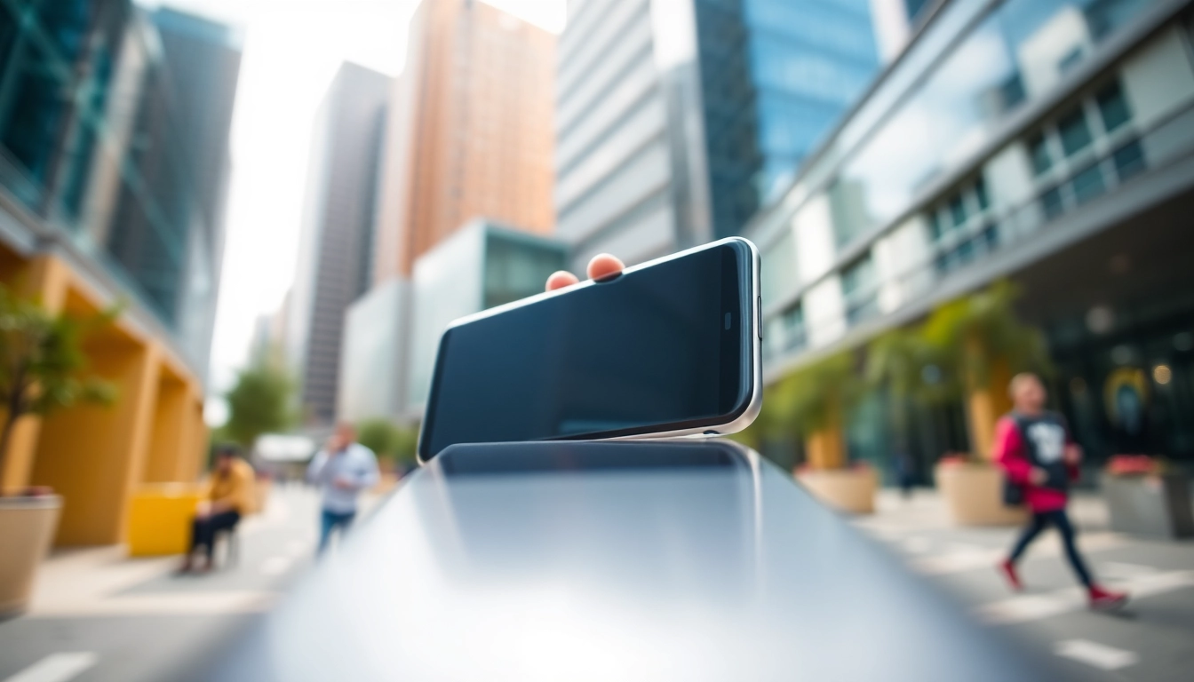 The Samsung Galaxy S8 showcases its vibrant Infinity Display in an urban setting, highlighting modern technology.