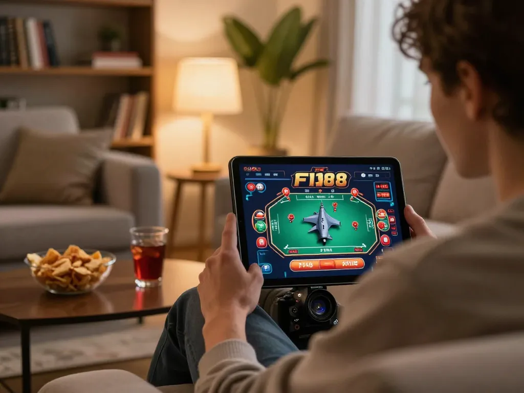 Engaging in a poker game on F168 while enjoying a cozy home environment.