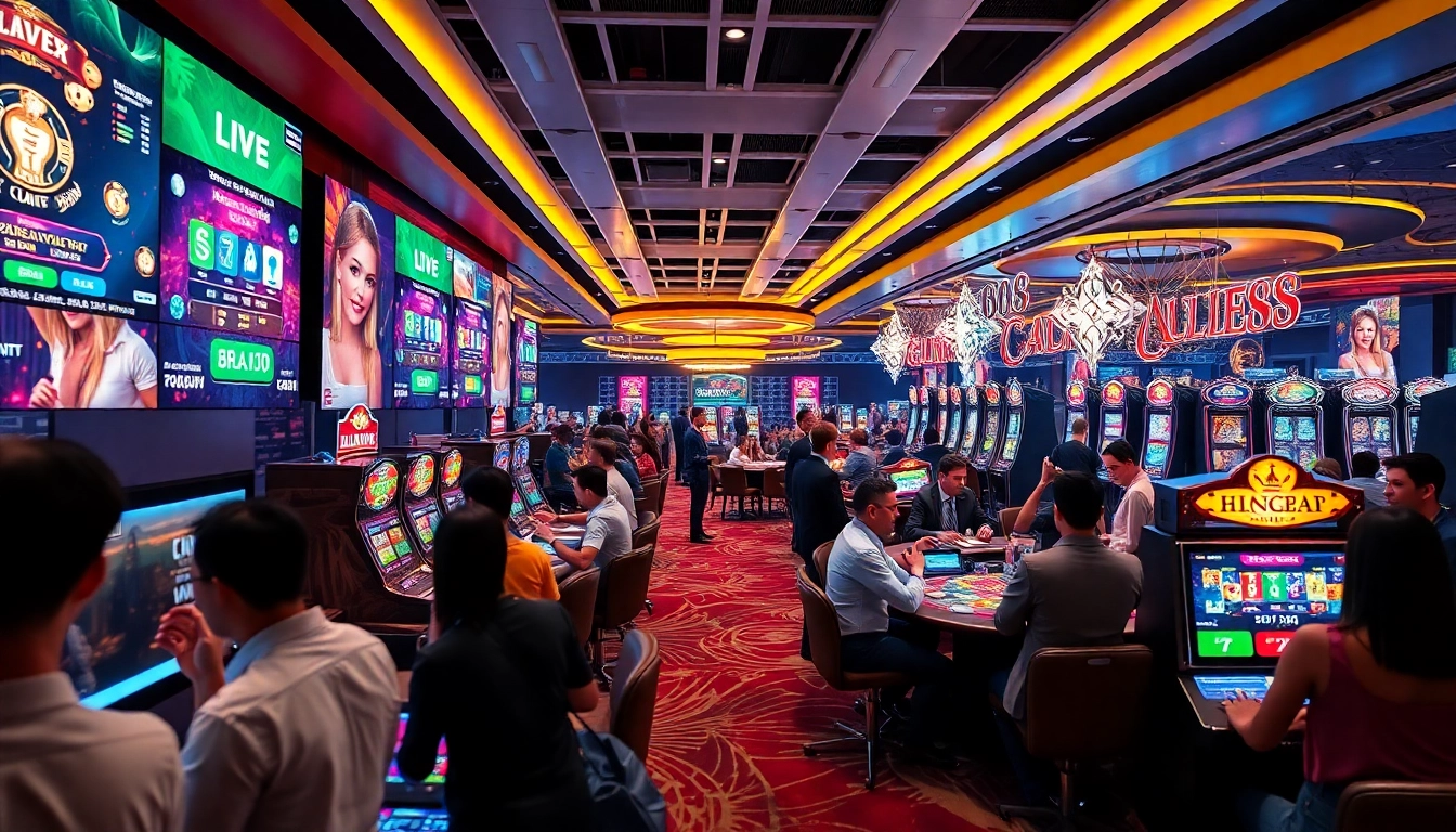 Exciting online gambling experience at Ho88, showcasing vibrant games and enthusiastic players.