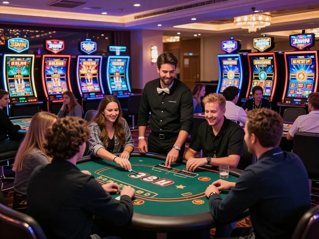 A diverse group of players engaging in exciting games at 32win's online casino, showcasing an inviting gaming atmosphere.