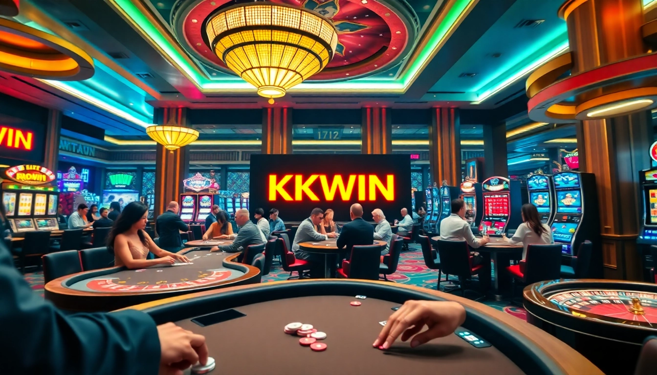 Experience the excitement of kkwin at a luxurious casino with vibrant slot machines and engaging card games.