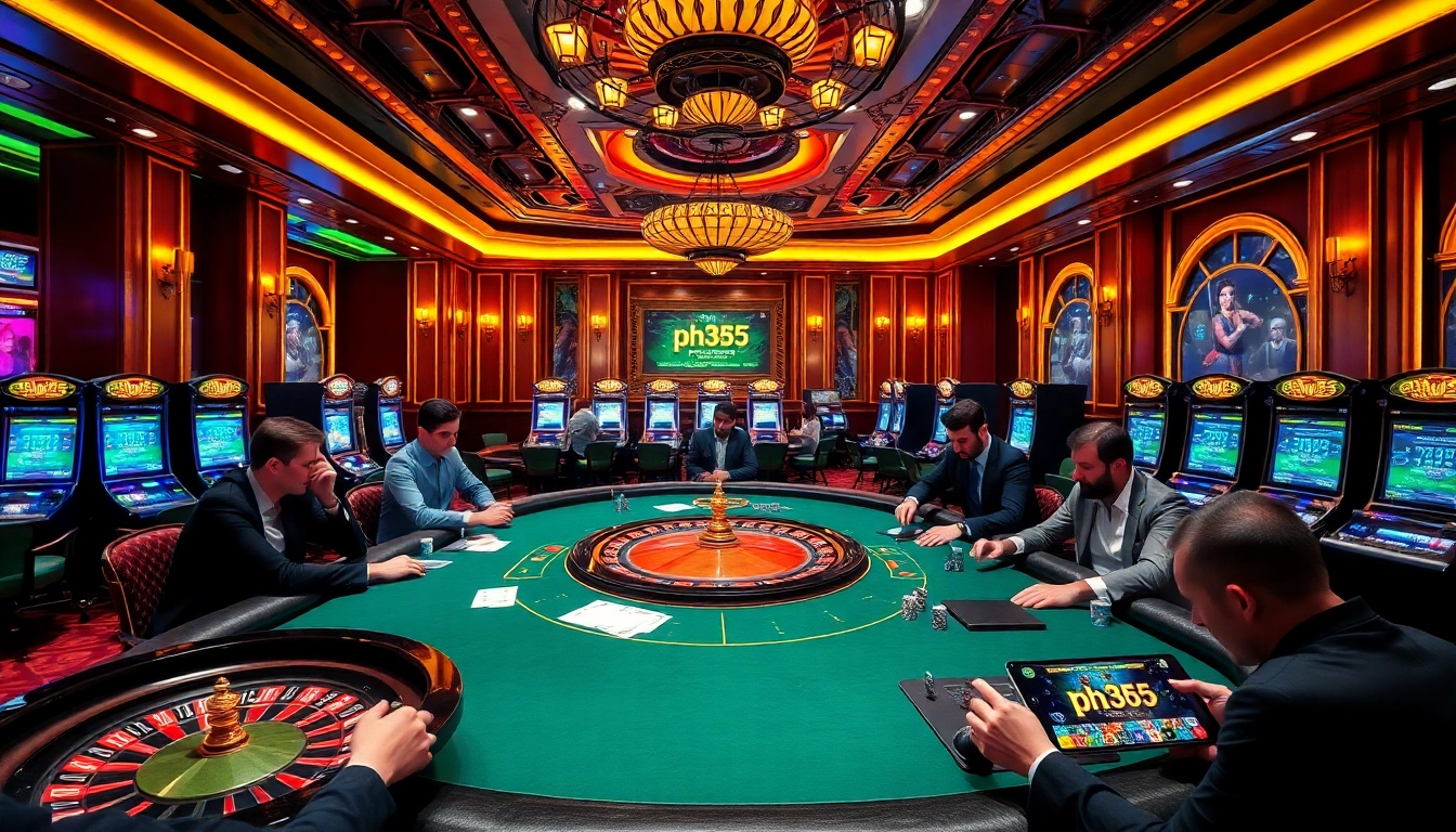 Experience thrilling gameplay at ph365 casino with luxurious poker tables, dynamic slot machines, and vibrant atmosphere.