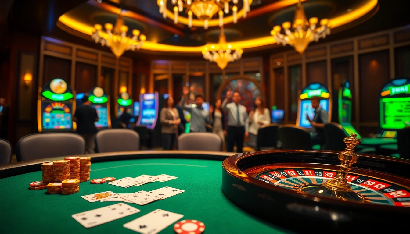 Exciting gameplay at TR88 featuring poker, roulette, and slot machines in a luxurious casino.