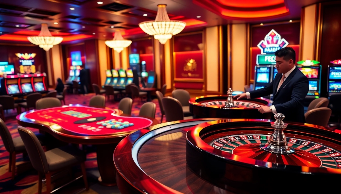 FEBET players engaged in strategic betting at a vibrant casino table.