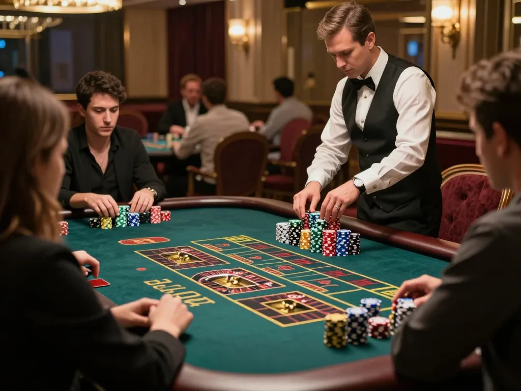 Experience the excitement of UU88 at an elegant roulette table with vibrant chips and engaged players.