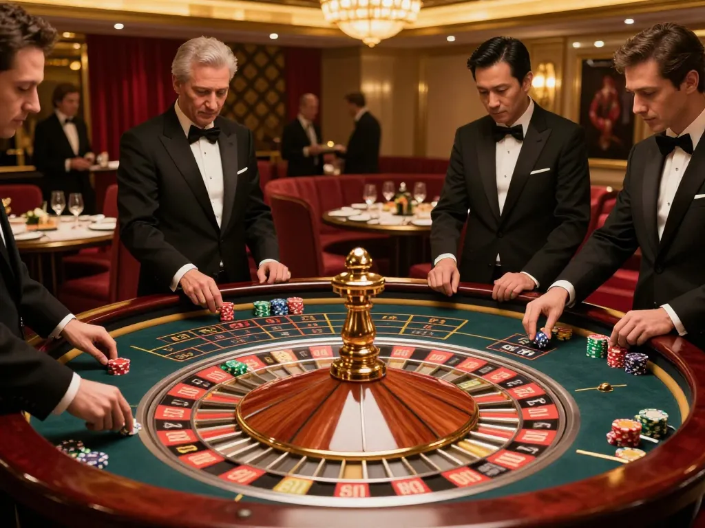 Excited players betting at the go99com roulette table, showcasing vibrant action in the casino.