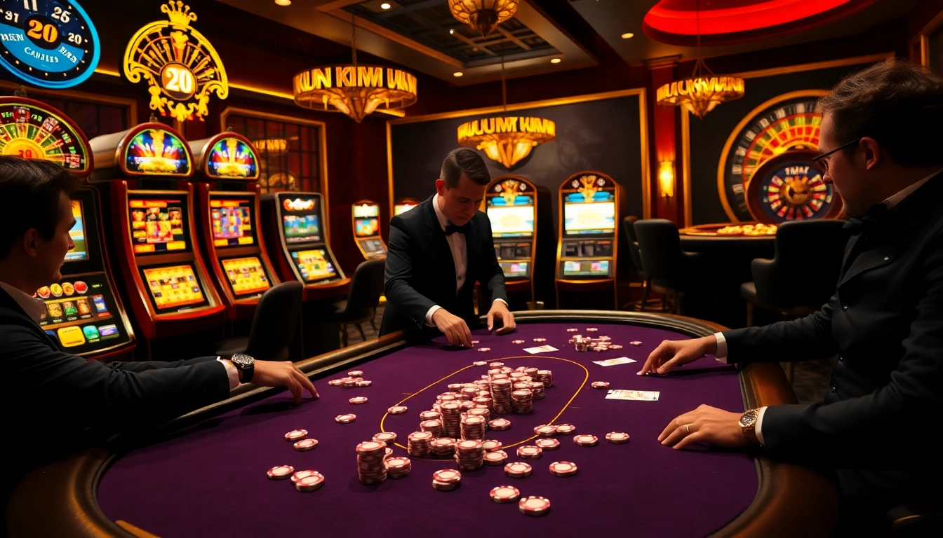Experience thrilling gameplay at kuwin’s vibrant casino table surrounded by excited players.