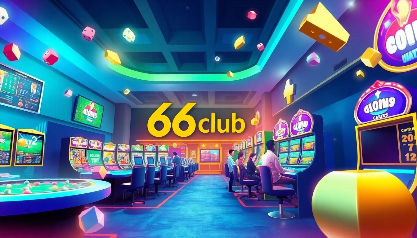 66club online gaming experience with vibrant graphics and casino elements.