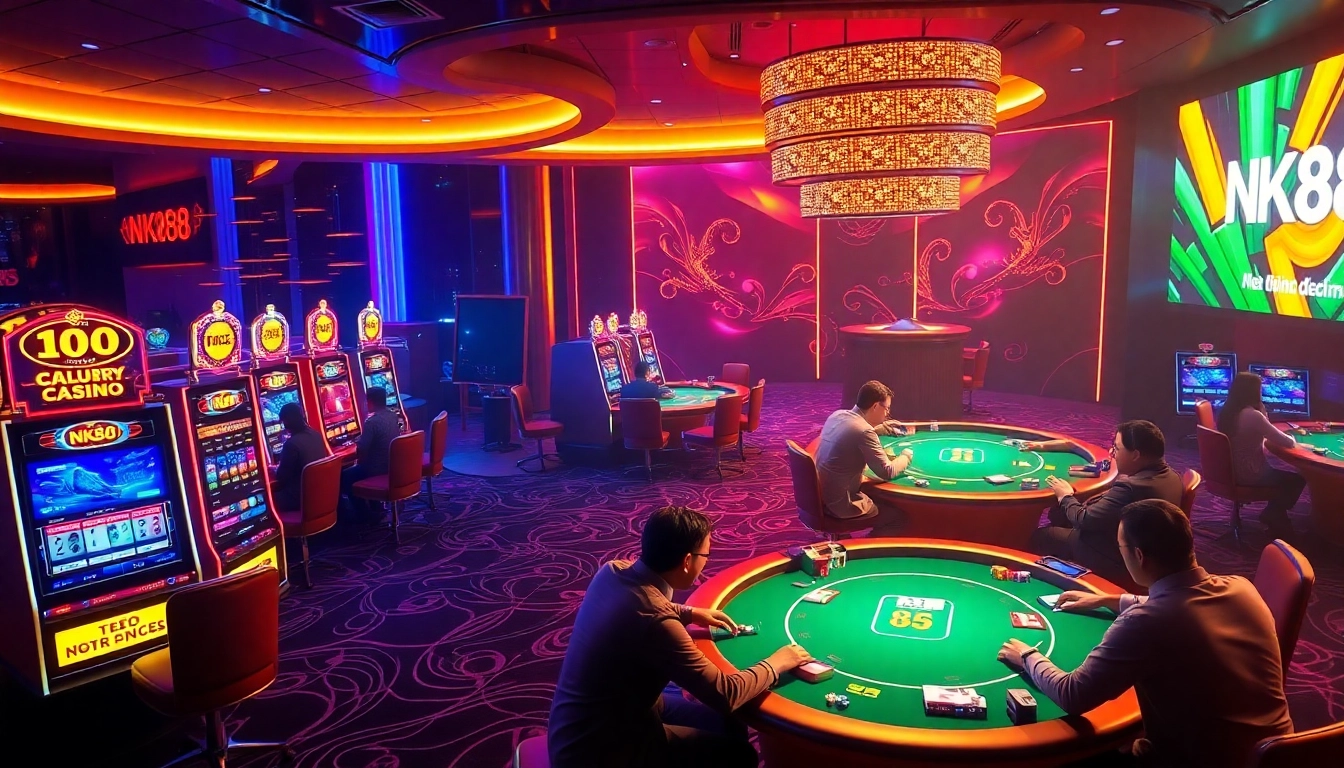 Engaging gameplay at NK88 online casino showcasing vibrant slot machines and strategic betting.