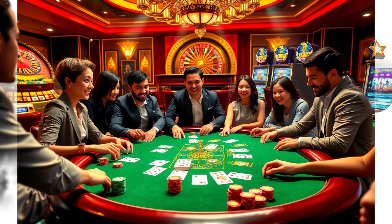 Players enjoying a thrilling poker game at https://xin88hv.site/ with vibrant chips and cards on the table.