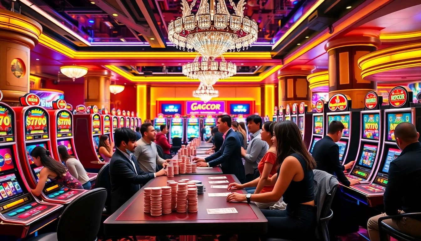 Players enjoying Slot Gacor with high RTP at modern casino slot machines filled with excitement.