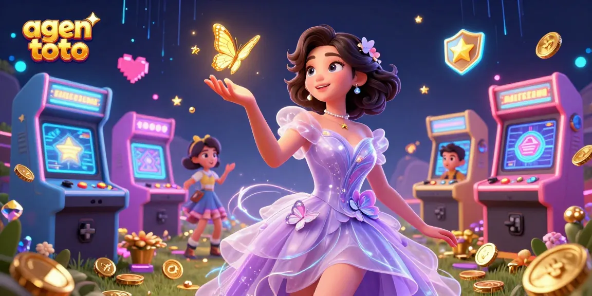 Experience the thrill of agen toto with vibrant arcade elements and an enchanting character.