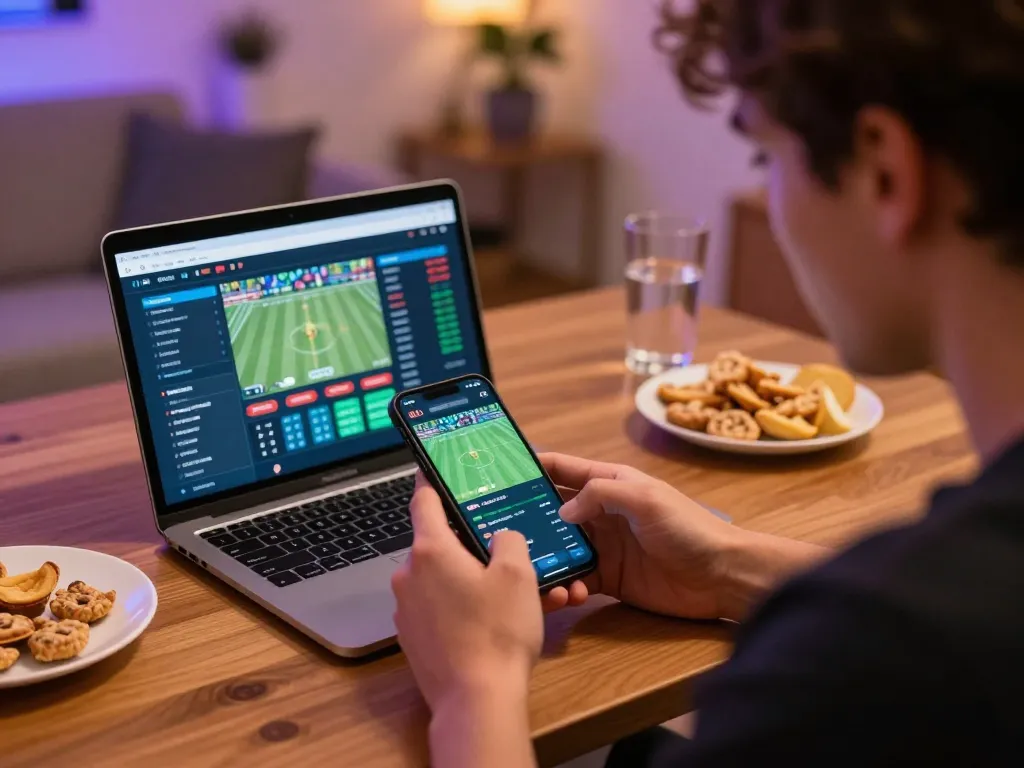 Engaging online betting scene with F168 app on smartphone, showcasing strategic gameplay in a cozy environment
