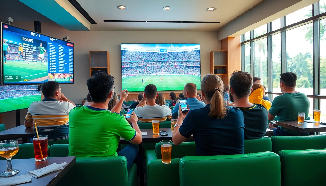 Exciting soccer betting scene at https://keonhacai.gold/ with fans enjoying live game action.
