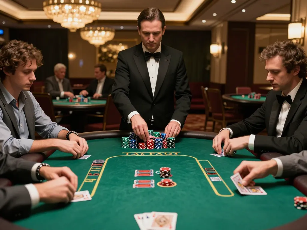 Players engage in Texas Hold'em poker game with TT88 strategy insights at a luxury casino
