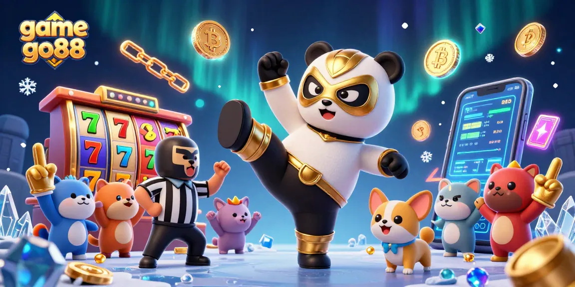 Engage with the thrilling game go88 showcasing an animated panda wrestler amidst vibrant slot elements.