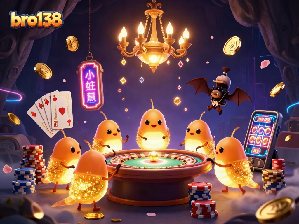 Experience the excitement of bro138 with illuminating glowworms in a vibrant casino scene.