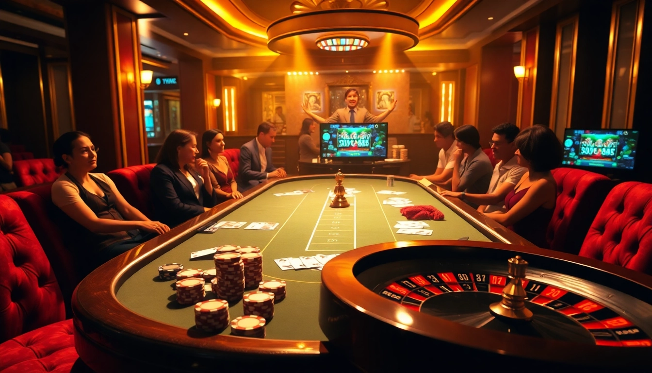 A poker game scene showcasing action at https://luck882.co.com/ with players, cards, and chips, reflecting excitement and strategy.